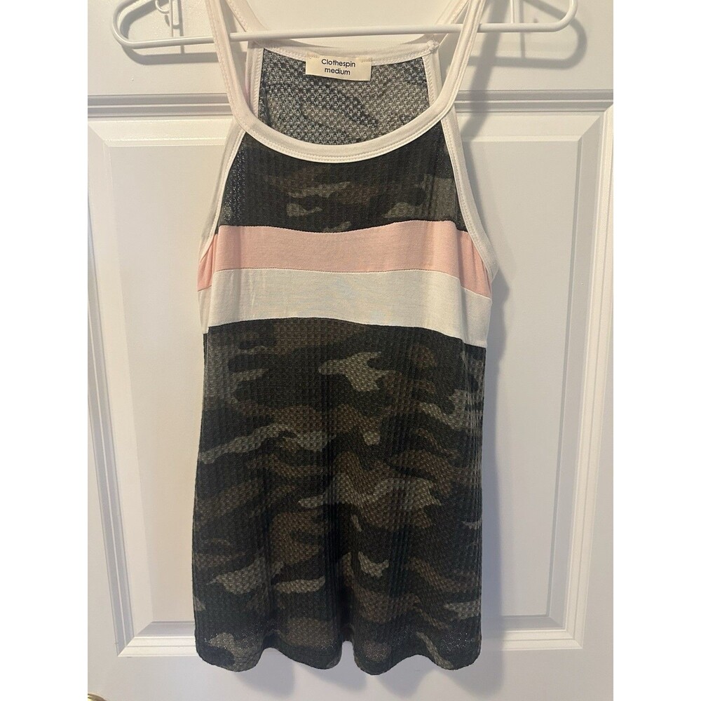 Clothespin camo thermal tank top / waffle knit, USA